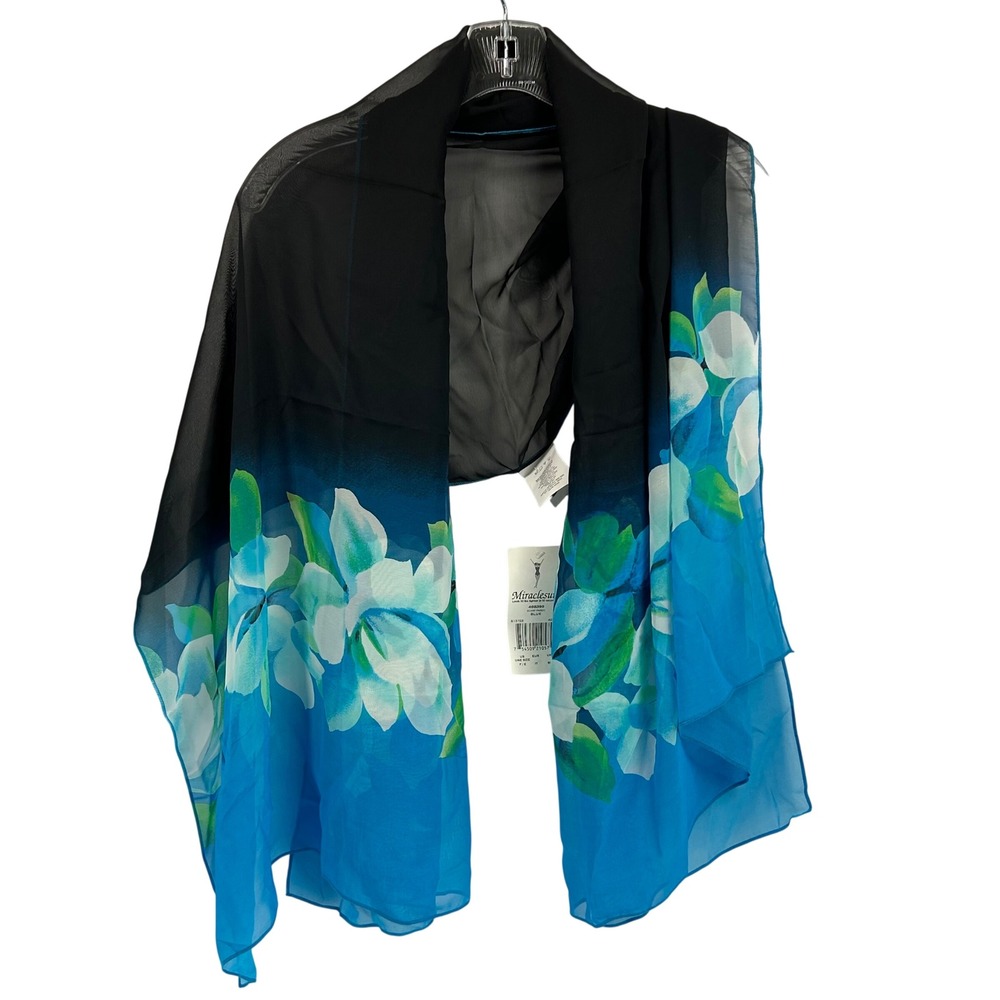 Miraclesuit Scarf Pareo Blue Floral Ombre Swimsuit Coverup One Size NWT‎